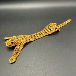 Vintage Panther Rhinestone Shoulder Brooch Articulated Leopard Pin Large